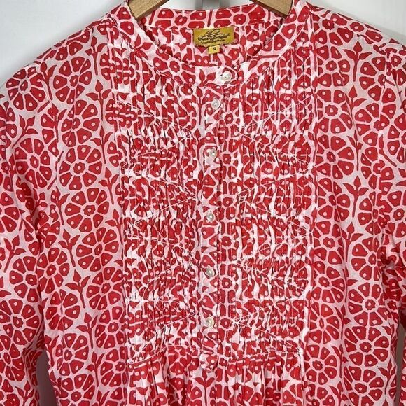 ROBERTA ROLLER RABBIT Women’s Shirred Detail Popover Top Orange/White Size Small - Picture 3 of 14